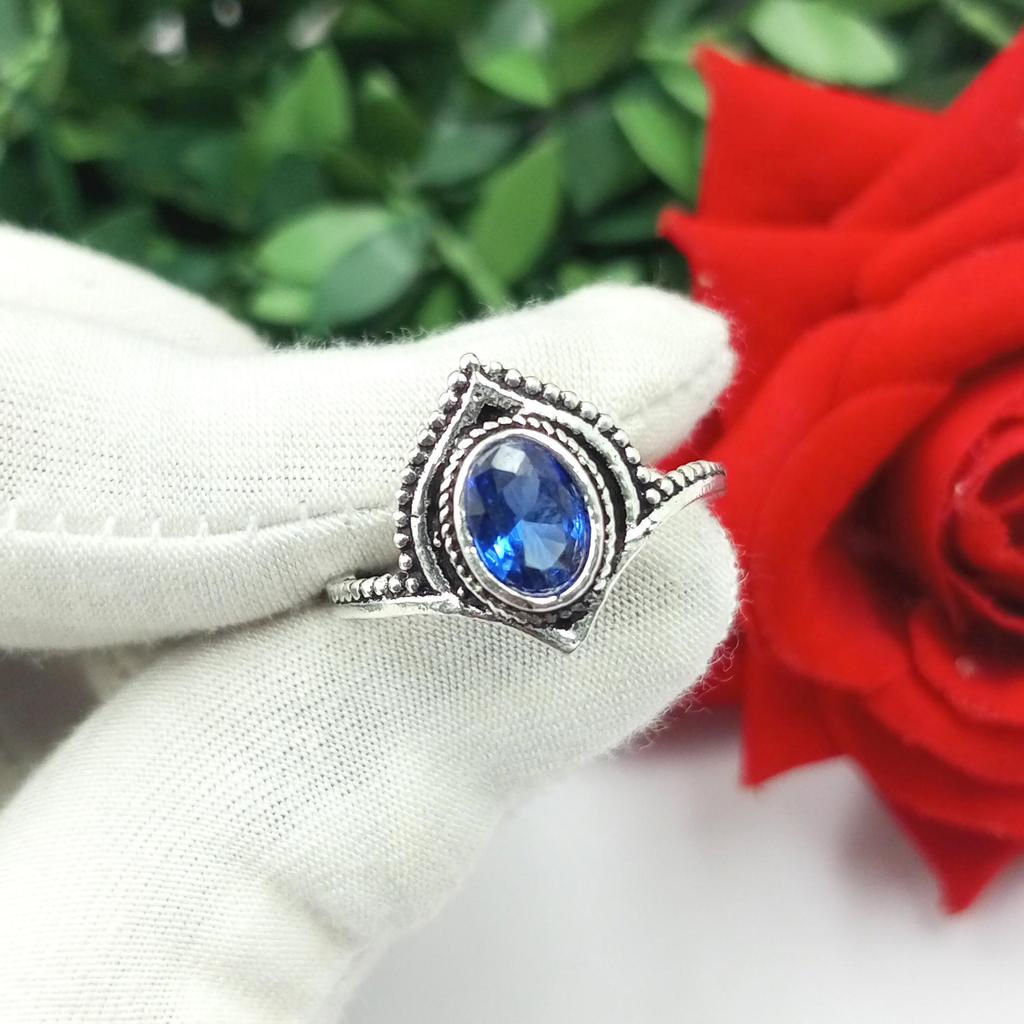 Incredibile Topazio Azzurro Vetro Argento Sterling 925 Placcato 1 Pz Anello Fuso