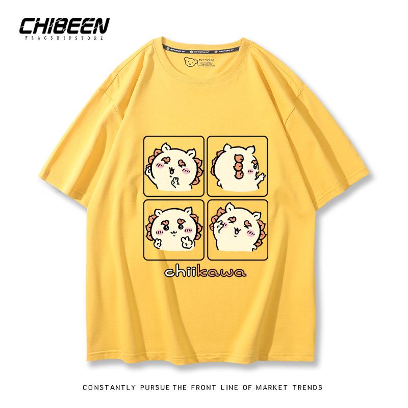 Chiikawa Cute Four-cell Pattern T-shirt Summer High Quality 100% Cotton T-shirt Casual Comfortable Loose Men's T-shirt