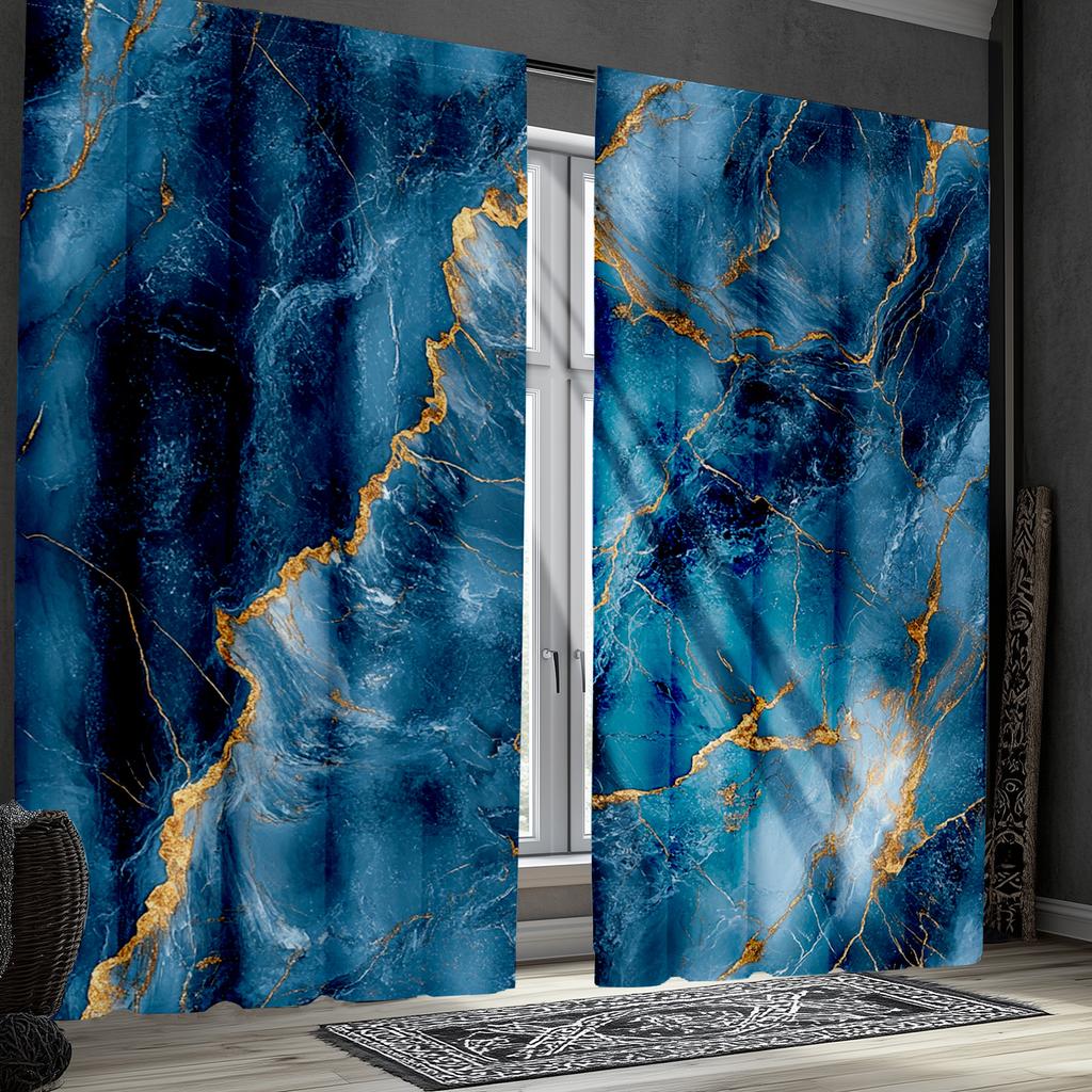 Ocean Granite Marble Pattern Curtains Polyester Fabric Suitable Bedroom Living Room Decoration Curtain Machine Washable Perfect For Great