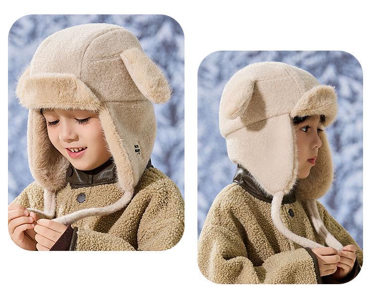 Kids' 2025 Autumn/Winter Lei Feng Hat: Thickened Pom-Pom Ear Protection, Plush Warmth for Boys & Girls.