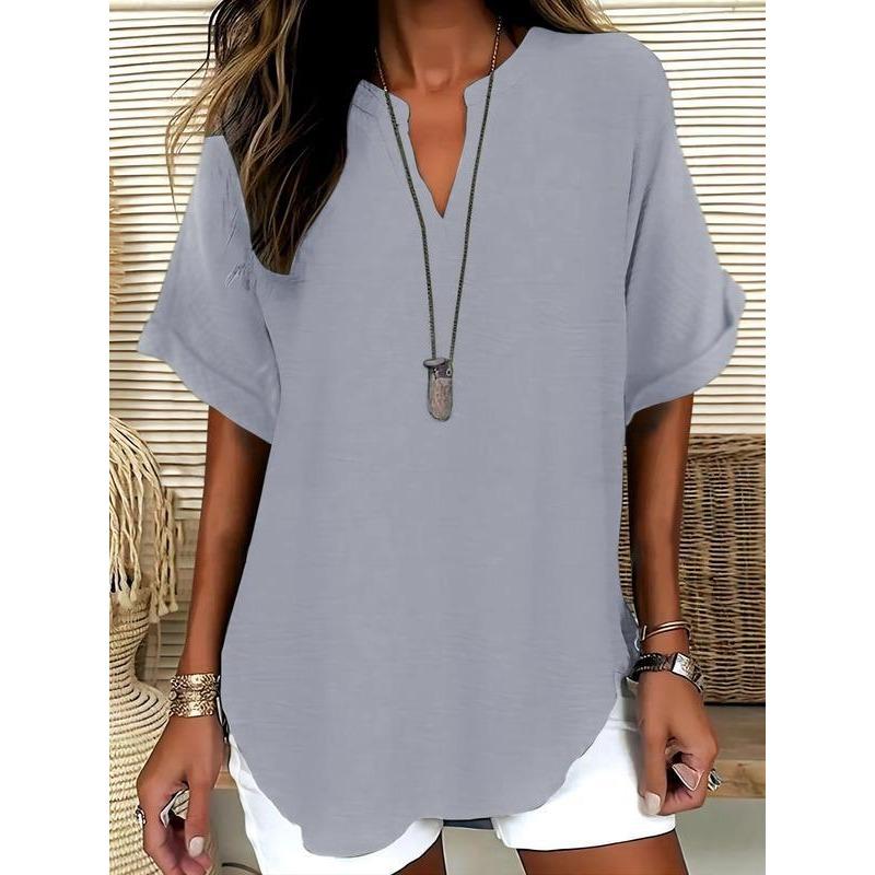 Summer Loose and Fashionable Pure Color V-neck Casual Women's T-shirts