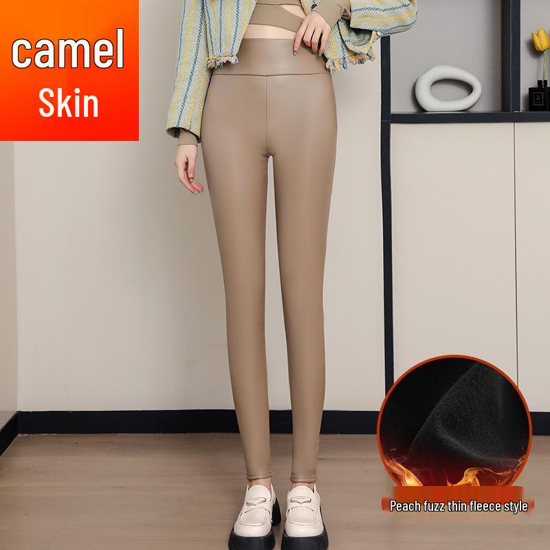 Women's High-Waist Lambswool Fleece-Lined Leather Pants: Slimming, Windproof, Warm Leggings