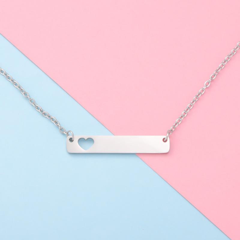 18 European & American Stainless Steel Rectangular Heart Bar Necklace 18 inch