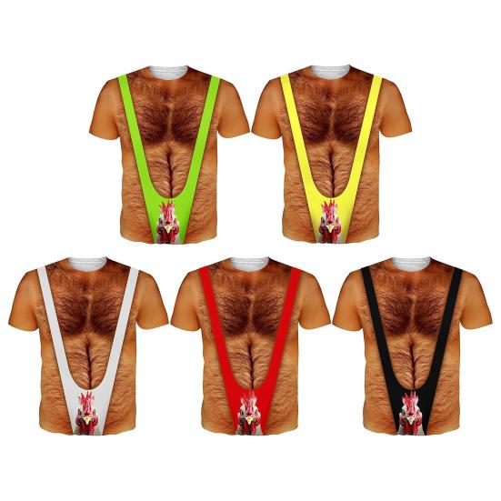 Chest Hair Toupee T-Shirt, Men Funny Muscle Shirt with False Chest Hair, Six Pack Ugly Muscle Tee, Loose Fit Shirt for Bachelor Party Carnivals
