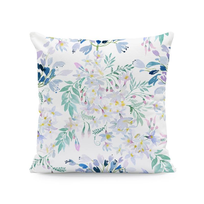 Simple Blue Floral Print Home Decor Pillowcase Bedroom Living Room Sofa Decoration Polyester Cushion Cover With Zipper