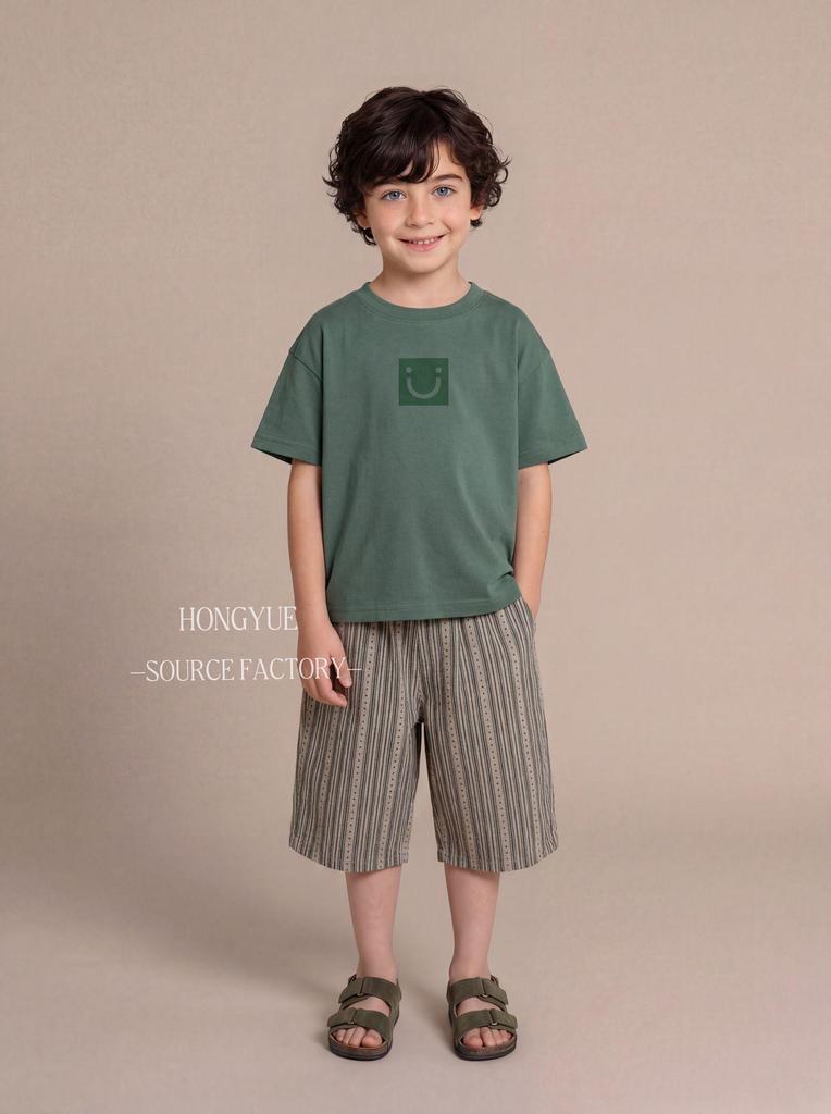 Kids' Japanese Style Vertical Stripe Cotton Linen Pants – Breathable, Straight 7-point Summer Pants for Boys and Girls, Trendy Korean Casual