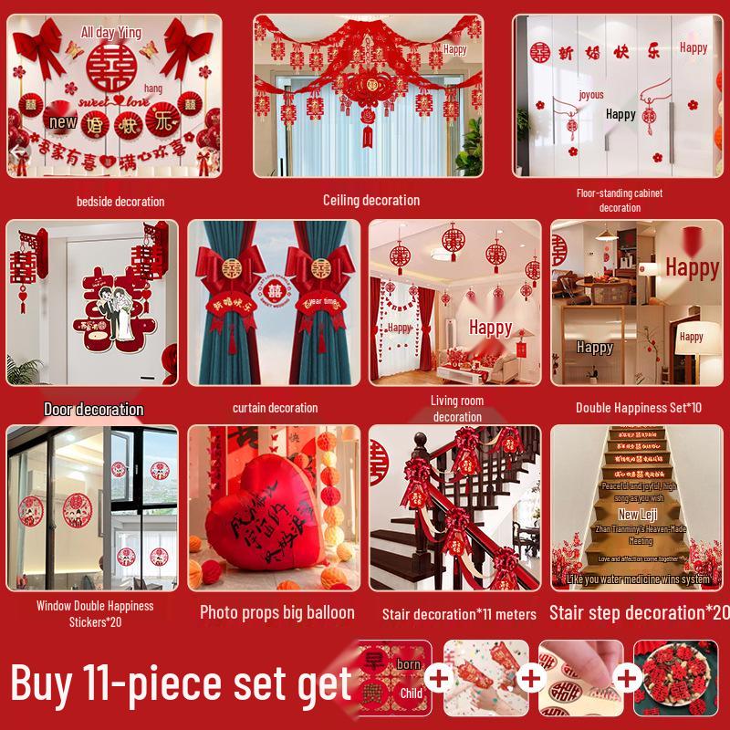 Complete Wedding Room Decoration Set: Bride & Groom's Bedroom Decor Essentials