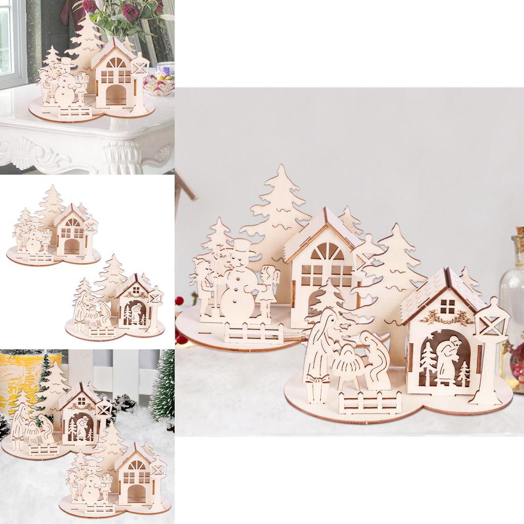 Elegant Nordic 3d Wooden Christmas Tree House Puzzle Delightful Tabletop Decor