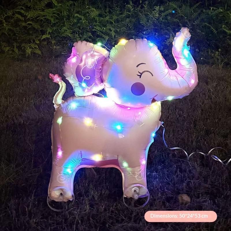 HUAHUAElephant Inspired Standing 4D Glow Foil Balloons with Wheels for Child's Birthday and Baby Shower DecorationsHUAHUA