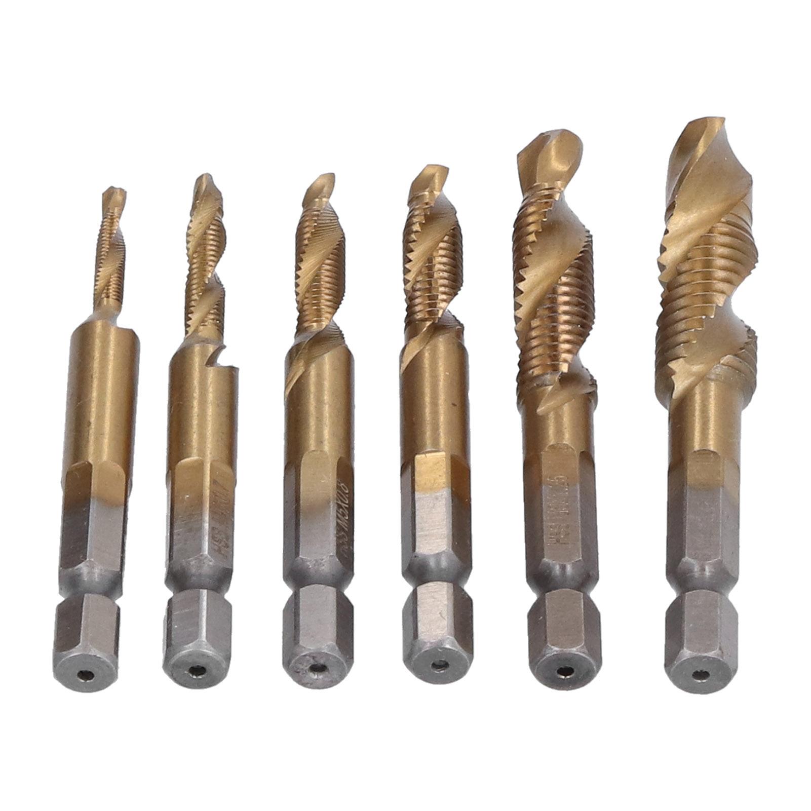 

6 шт. комбинированных сверл с метчиком, 14 дюймов, шестигранный хвостовик, спиральное нарезание резьбы, снятие фаски, сверла M3M10