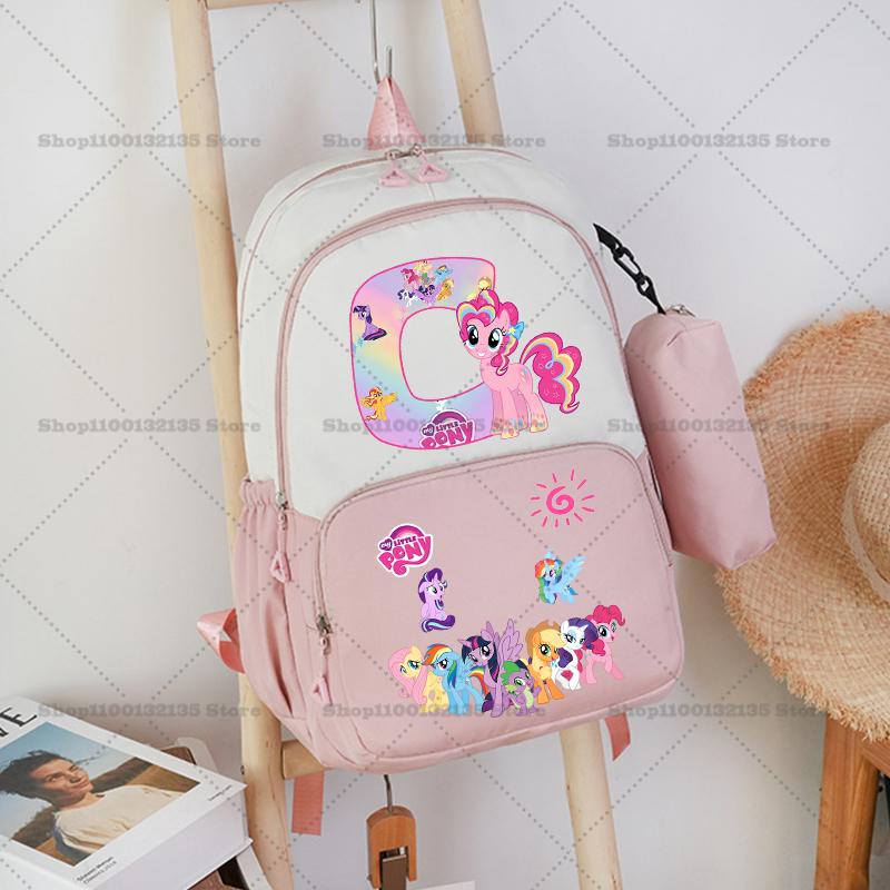 2pcs My Little Pony Backpack Pencil Case Girl Student Teenager Pink Book Bag Men Rucksack Travel Mochila Escolar Gift STEM DIY Model Kit 3D
