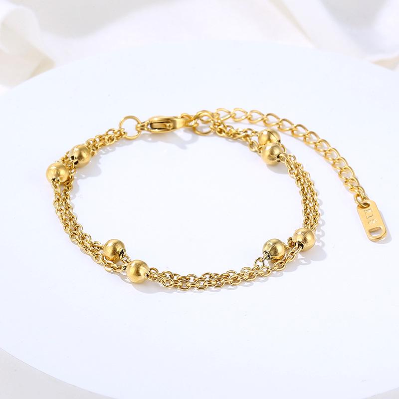 

2023 European-American Style Double Chain Stainless Steel Bead Bracelet