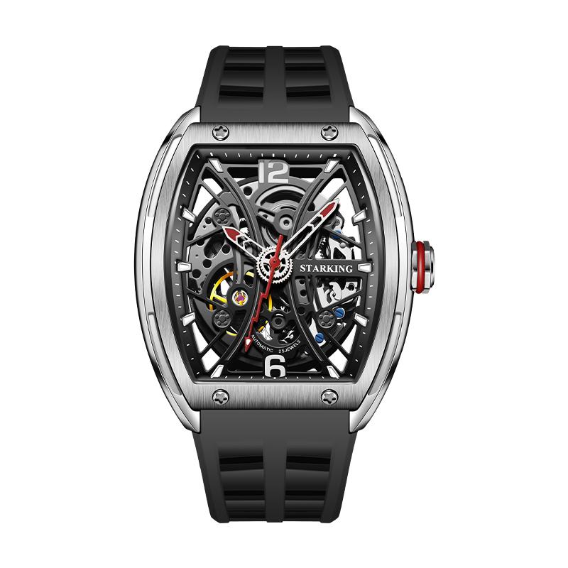 STARKING Men's Automatic Mechanical Watch Waterproof Wear-resistant Luminous Tonneau Watch Silicone Strap Casual Sport Watches