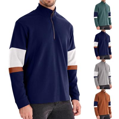 Men's Winter Solid Color Stand Collar Half Zipper Slim Fit Knit Long Sleeve Top
