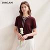 Zhaojun Silk Blend Lace Round Neck Short Sleeve Knit Top