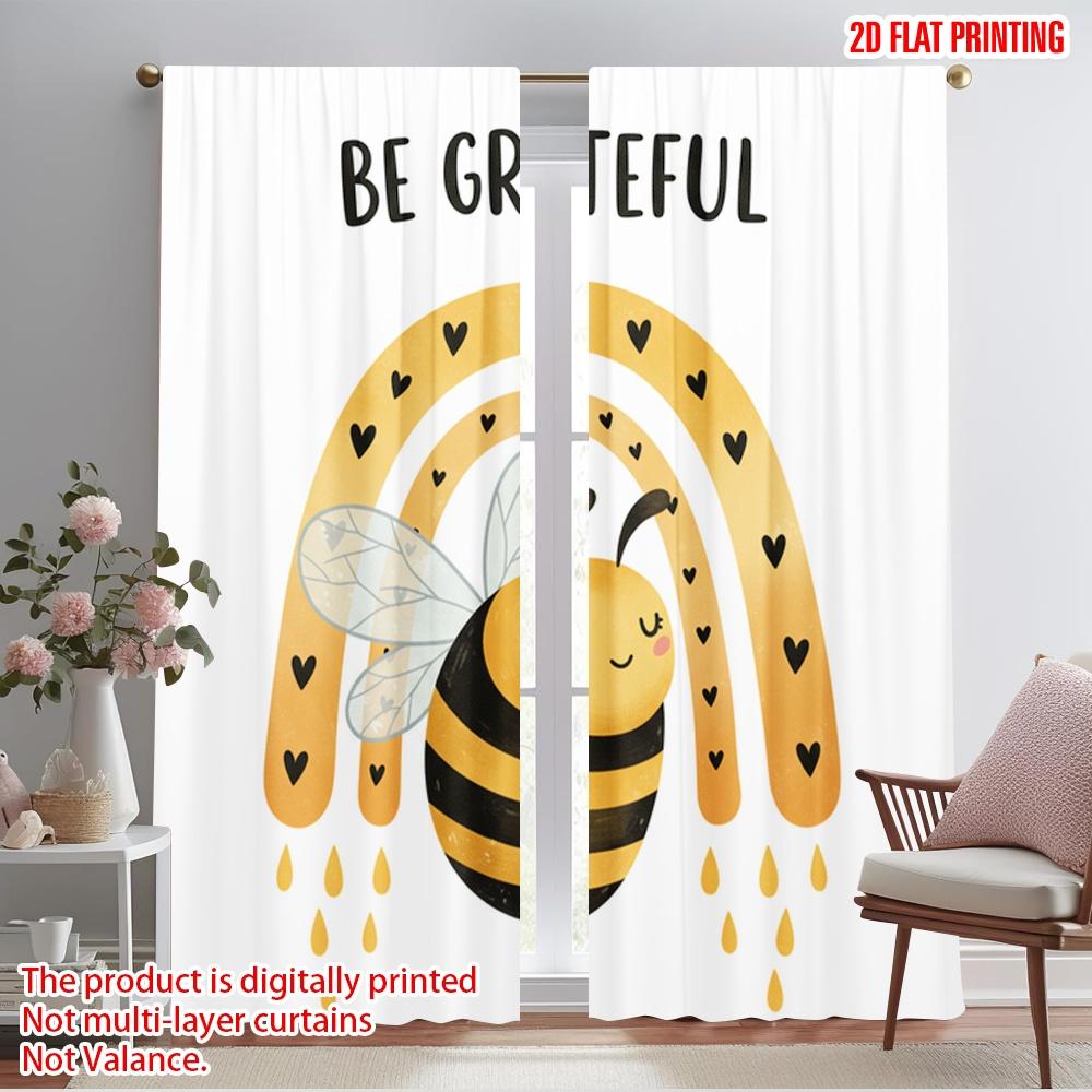 

2pcs 2D flat printing Window Curtains Cute Bee Rainbow Gratitude Polyester Without Electricity Holiday Decorations Perfect for 52.50×116.00 CM 2pcs