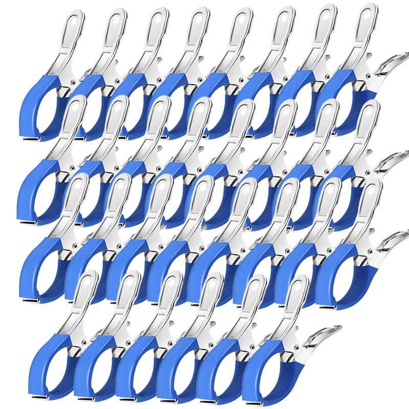 6-30Pcs Durable Stainless Steel Pool Cover Clips with Blue Plastic Handles-Heavy Duty Windproof Spring Clips for Secure Above