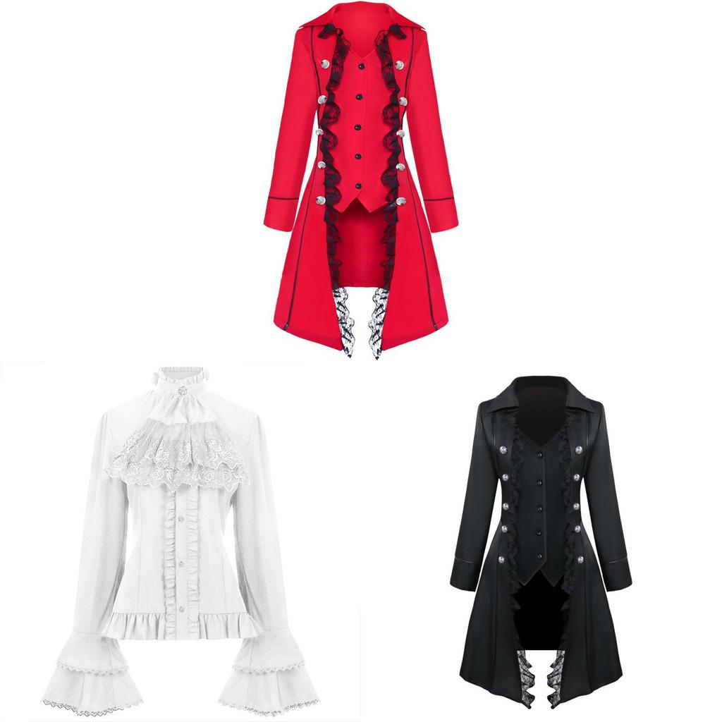 Medieval Lace Patchwork Threebutton Cloak Costume For Stage Performance Women And Men