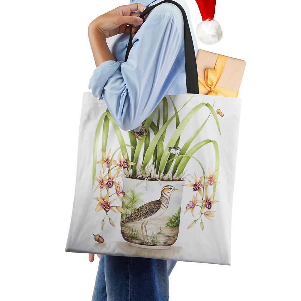 Plant Flowers Shopping Tote Bag Women Canvas Print Shoulder Bag Reusable Harajuku Large Capacity Travel School Handbag CLE