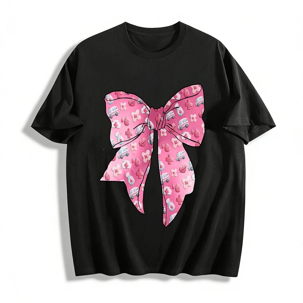 

Women s Bow Top With Medical Element Prints Pure cotton T-shirt XXS