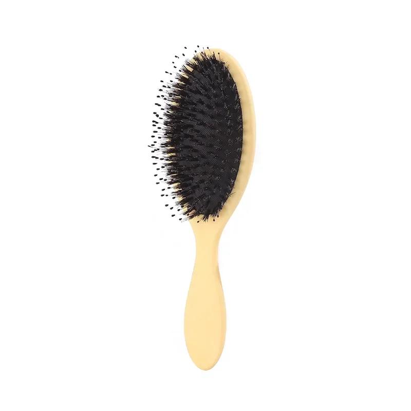 Matte Finish Boar Bristle Hair Brush Nylon Teeth Hair Extension Brush for Women Cushion Brush Hair Styling Smoothing Detangling жёлтый