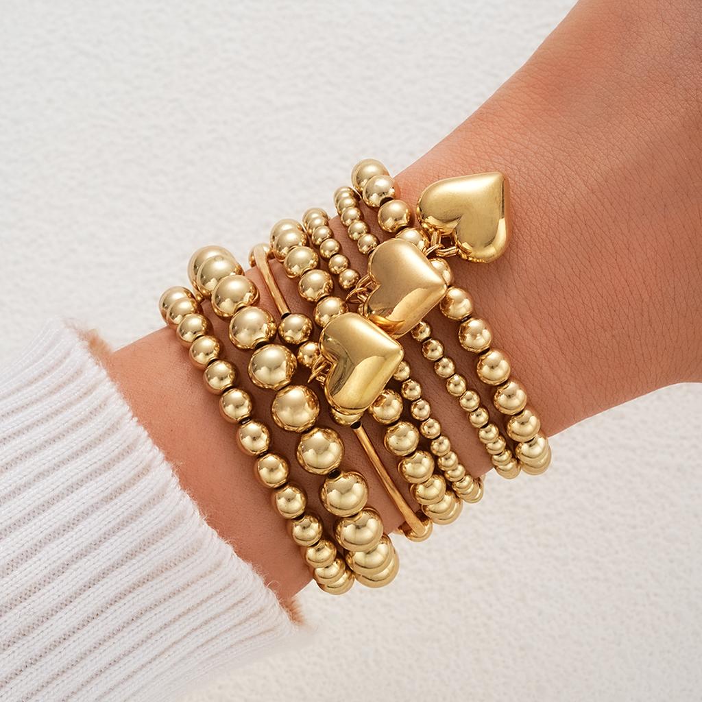 7Pcs/Set Heart Pendant Beaded Bracelets For Women Vintage Chunky CCB Gold Color Bracelets Set New Female Daily Wear Jewelry 2026