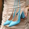 Turquoise Faux Leather Thick Heel Pumps for Women Ankle Strap Sandals for Women Casual Shoes Ma-028