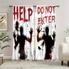 Spooky Halloween Help Do Not Enter Horror Curtains Window Treatment Gothic Scary Costume Decoration for Party Masquerade Home De