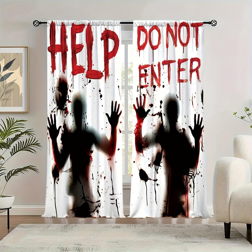 Spooky Halloween Help Do Not Enter Horror Curtains Window Treatment Gothic Scary Costume Decoration for Party Masquerade Home De