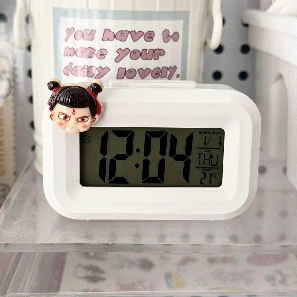 Cute Nezha Alarm Clock Luminous Bedside Clock Student Dormitory Timer Multifunctional Time Management Desktop Clock