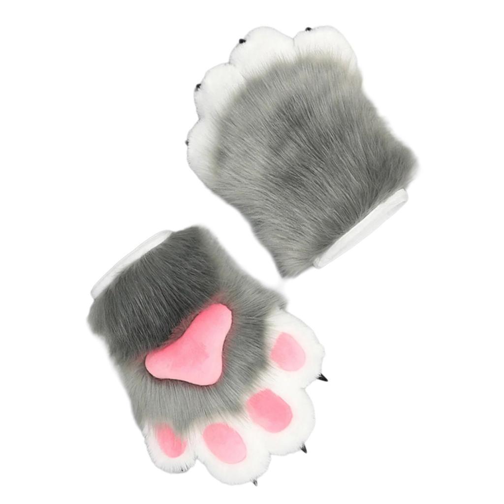 Anime Cats Paws Gloves Furry Plush Beast Paws Gloves for Girl Women Halloween Party Costume Handwear Cosplay Accessories