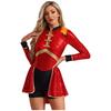 Womens Sparkly Ringmaster Outfit Fringed Epaulet Bodysuit for Carnival Performances Themed Parties