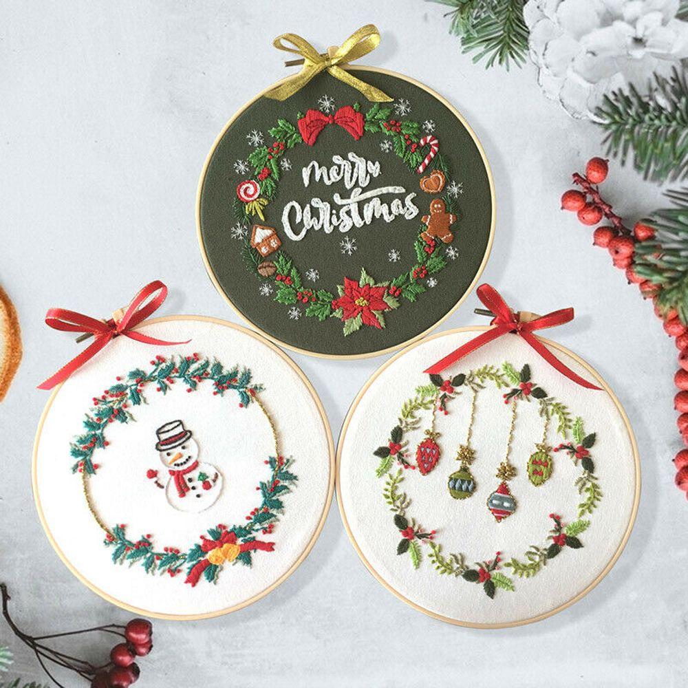 Sewing Accessories Needle Punch Embroidery Hoop Xmas Embroidery Christmas Ornament Cross Stitch Kit