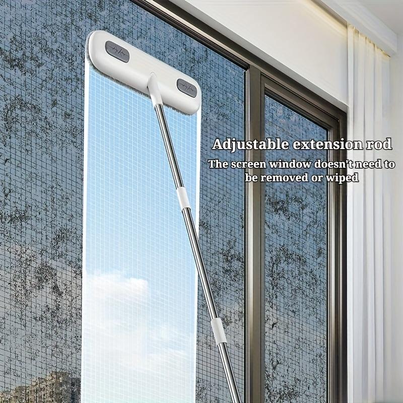 Magic Window Cleaning Brush for Screen Windows/Glass, Pet Hair Remover - Reusable Household Tool with Extendable Double Rods (Adjustable Length)