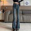 Women's High Waist Fleece-Lined Grey Flare Jeans - Autumn/Winter Slimming Design