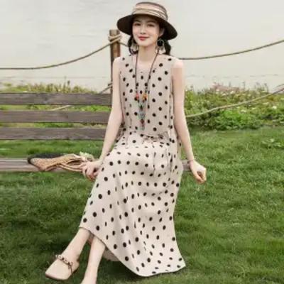 Summer Women's Polka Dot Sleeveless A Line Dress Casual Loose Midi Dress
