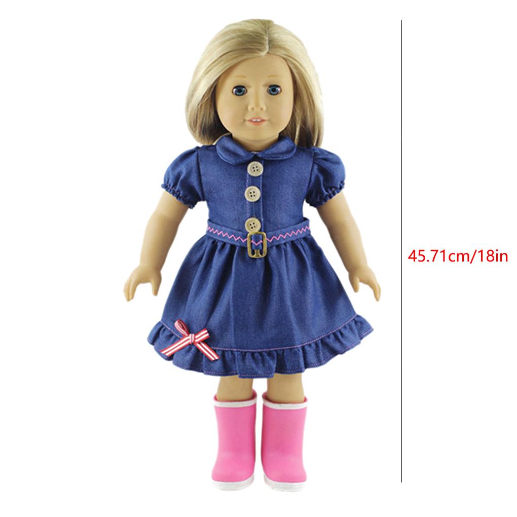 Puppe Kleid für 18 Zoll Mädchenpuppe Baby Neugeborenes Säugling Jeanskleid Kleidung Spielzeug