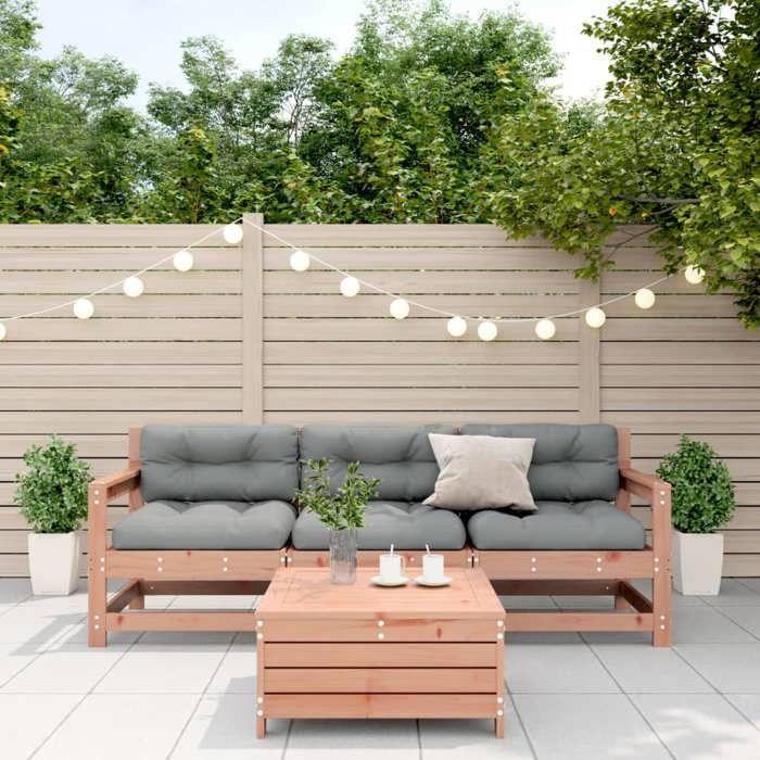 VidaXL Salon de Jardin avec Coussins 4 pcs, Canapés de Terrasse, Ensemble de Meubles de Patio, Mobilier d'Extérieur, Bois 3250798