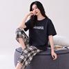 Pajamas with Chest Pads Women's Pure Cotton Short-sleeved Cropped Pants Summer Thin Cotton Summer Large Size Black Loungewear Set