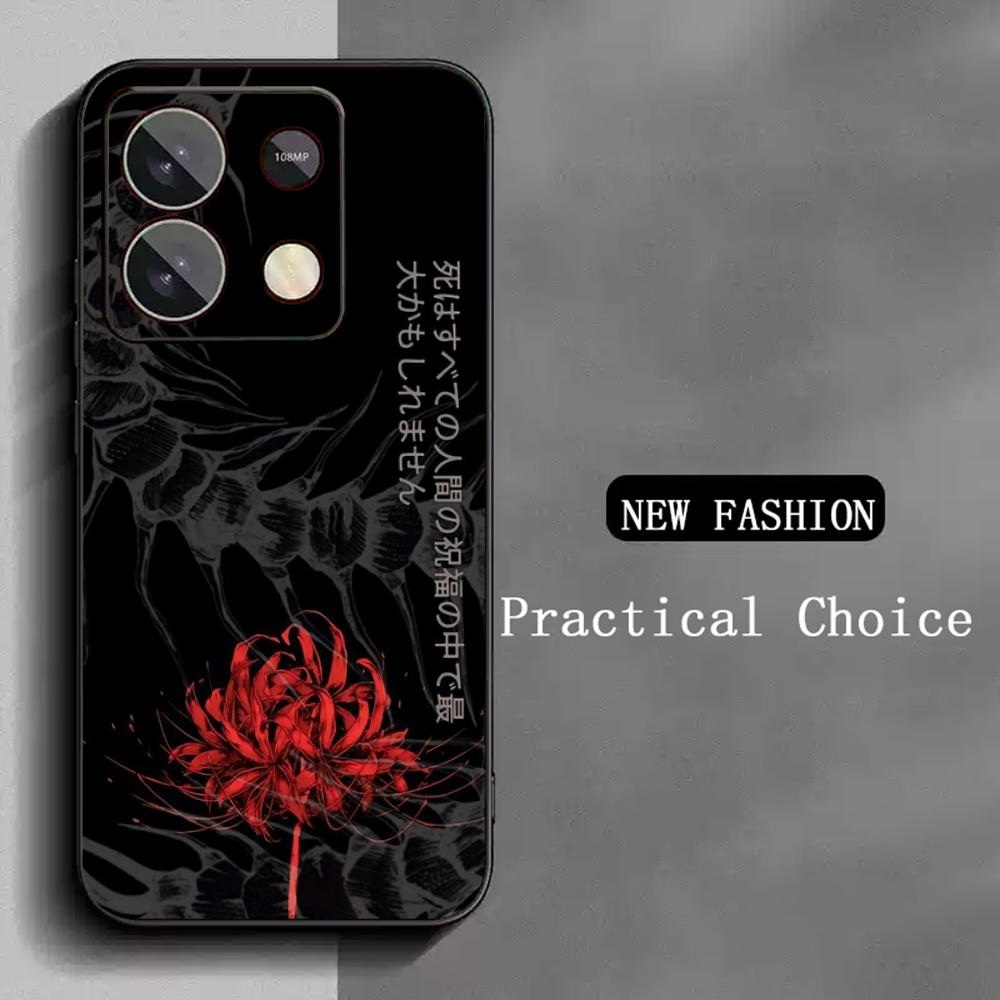 Japan Art Red Spider Lily Pattern Phone Case For Redmi Note 14 13 12 11 Pro Plus S 5G 14C A3 Soft Black Phone Cover
