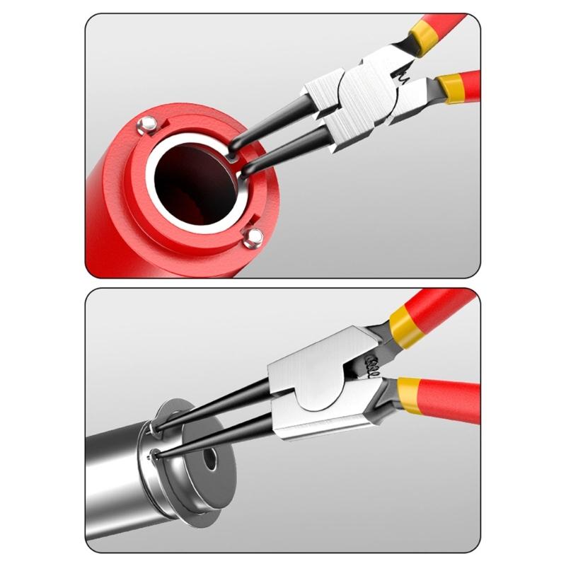 Set di pinze per anelli elastici 4 pezzi Set di pinze per seeger interni esterni Pinze dritte e curve Gancio e punteruolo Anelli elastici per impieghi gravosi