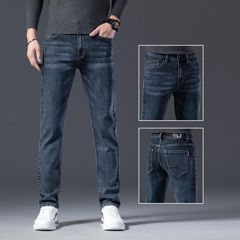 Mittelhohe Jeans Herren Locker Gerade Trend Vielseitig Elastisch Lässige Lange Hosen