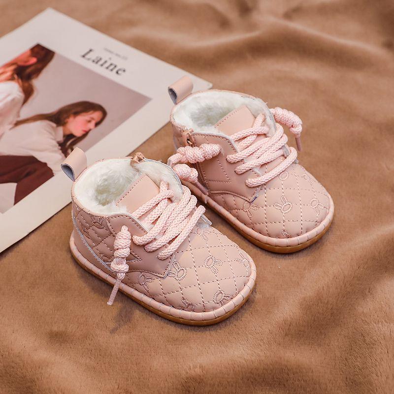 

Warm Winter Baby Snow Boots - Soft Sole, Thickened Cotton, Unisex Velvet Walking Shoes 11.5cm, Size 14 розовый