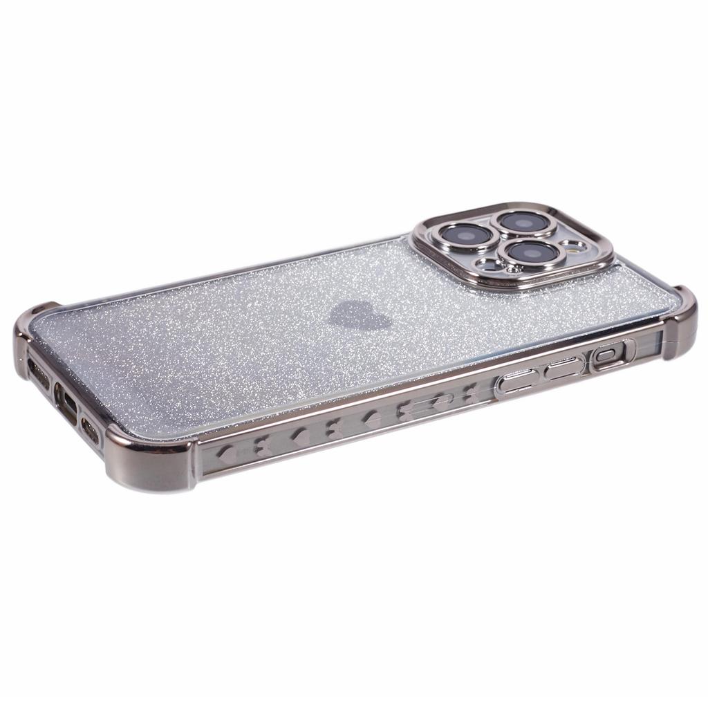 For iPhone 15 Pro Max Case Electroplating Glitter TPU Phone Cover Heart Pattern -  Grey