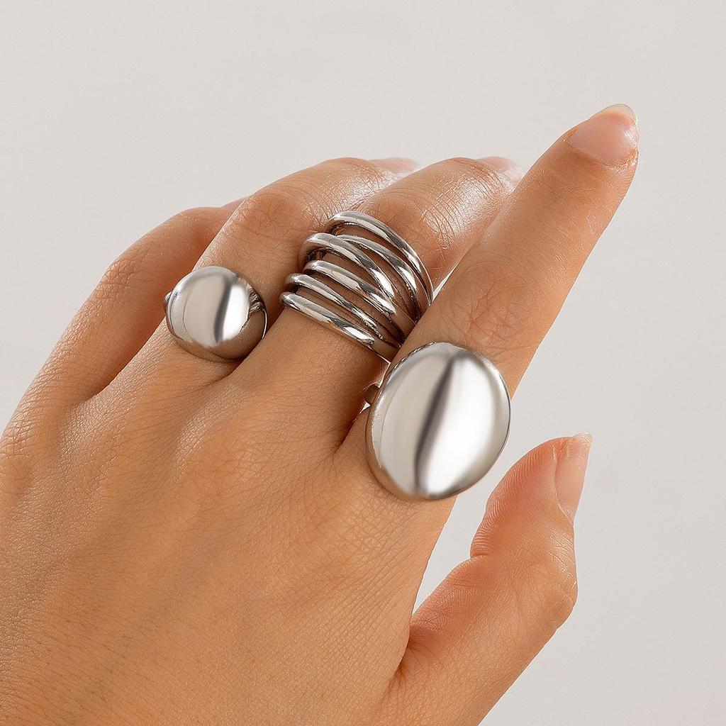 European & American Geometric Glossy Lava Metal Open Women's Curved Ring