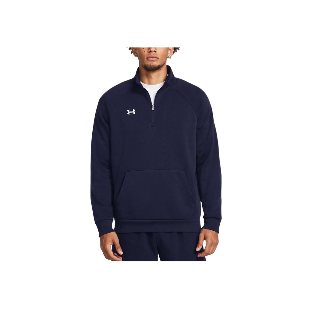 Under Armour UA Rival Mock Neck Logo Print Loose Fit Raglan Long Sleeve Sweatshirt Men Sweatshirt Navy-Blue 1386016-410