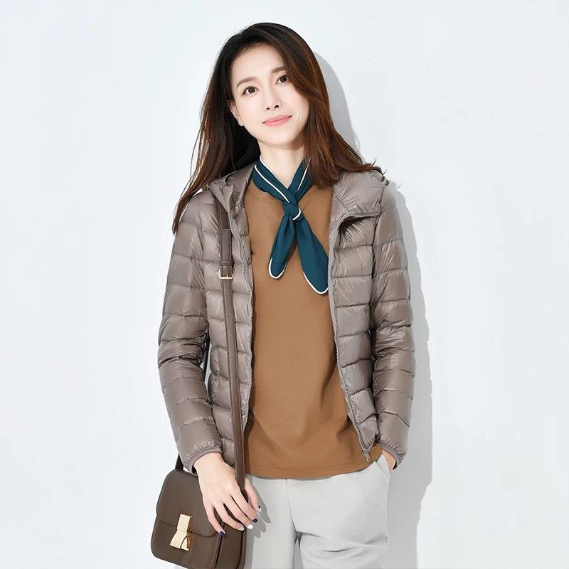 Women Coat Autumn Winter White Duck Down Jacket Solid Colors Warm Slim Zipper Fashion Light Down Coat