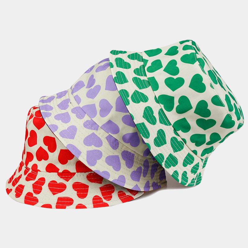 Summer Heartshaped Printed Doublesided Hat Outdoor Sunscreen Fishermans Hat