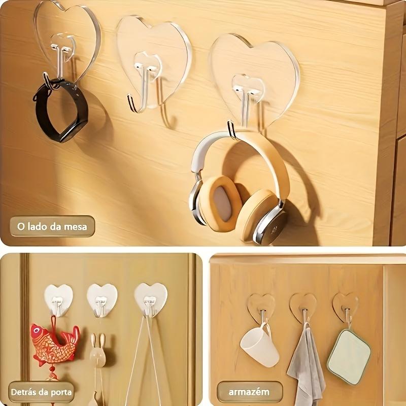 Large Heavy Duty Adhesive Hooks, No Drilling Required Transparent Plastic Suction Cups, Thickened Heart-Shaped Wall Mount, Suitable for Kitchen