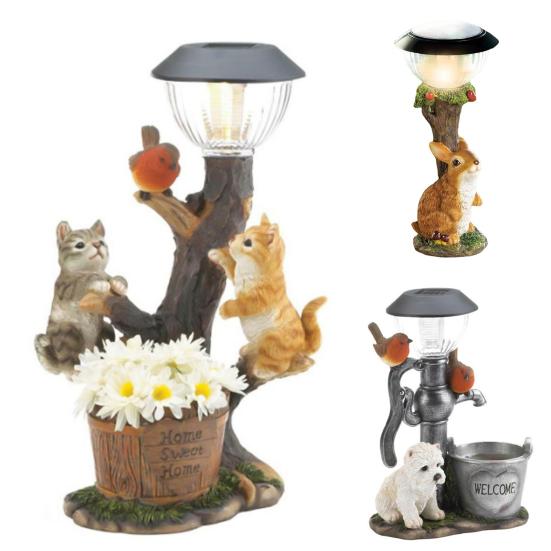 Wetterbeständige Rasenlampe Präzise Detailliert Harz Katze Hund Hase LED Solarleuchte für Zuhause